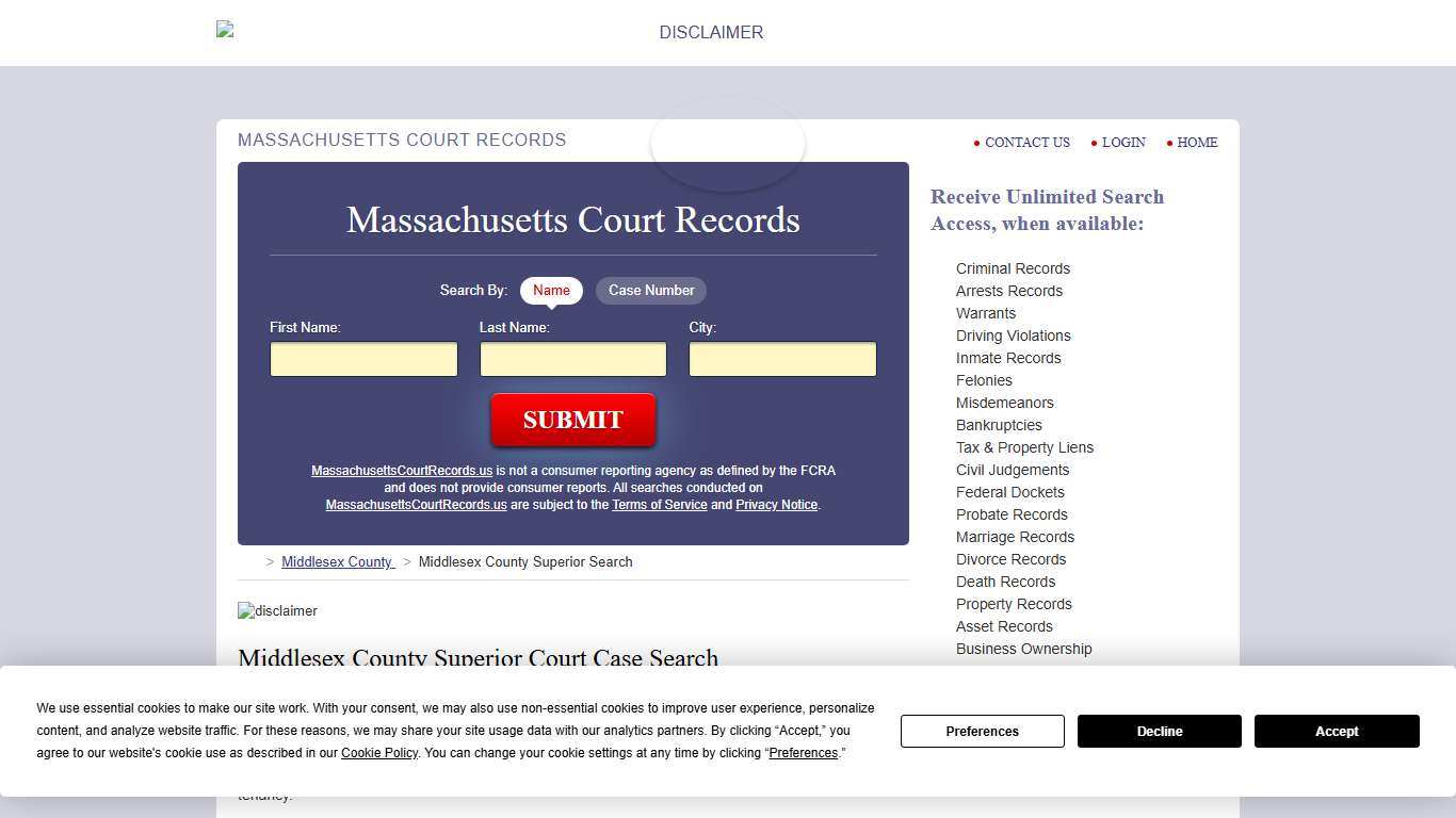 Middlesex County Superior Court Records MassachusettsCourtRecords.us