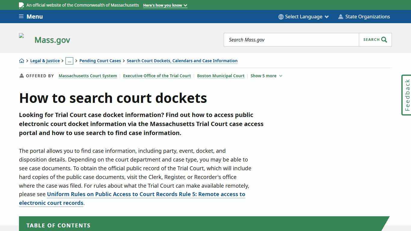 How to search court dockets Mass.gov